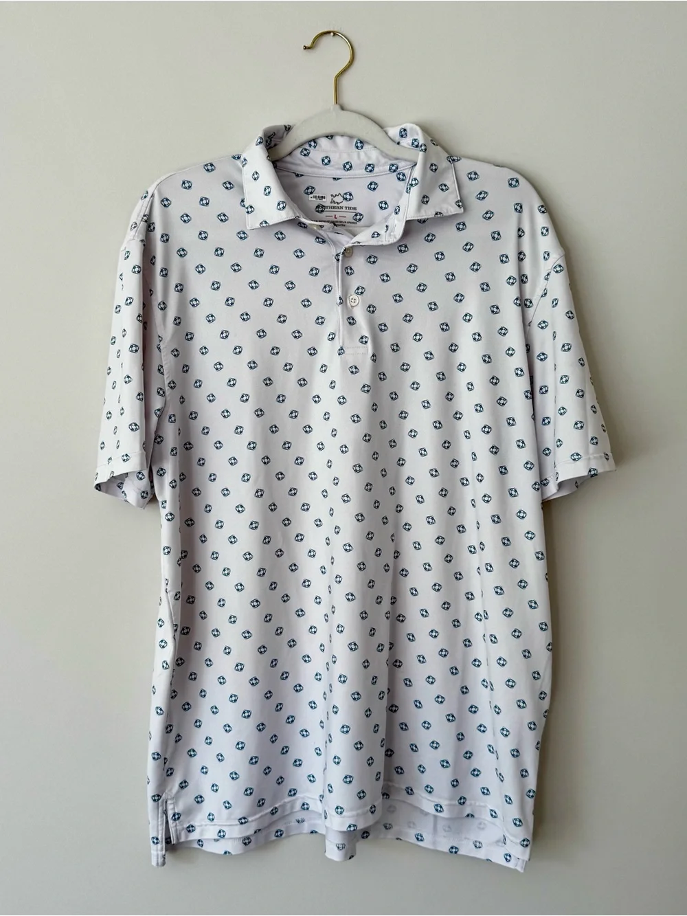 Southern Tide Classic Performance Polo Nautical Life Preserver Print, White – L